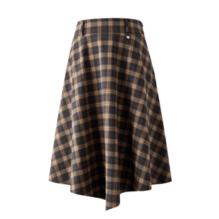 Eland衣恋半身裙女复古格纹显瘦A字伞摆裙2025冬季新款