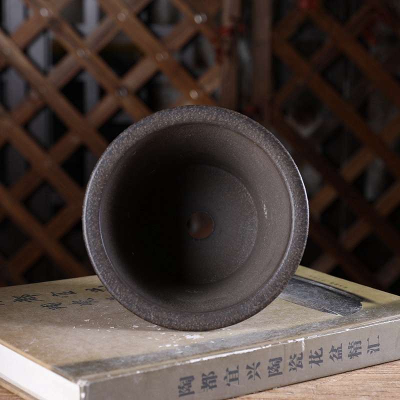 自在屋紫砂花盆小号中脚圆口盆铁画轩复古中国风盆景绿植圆口