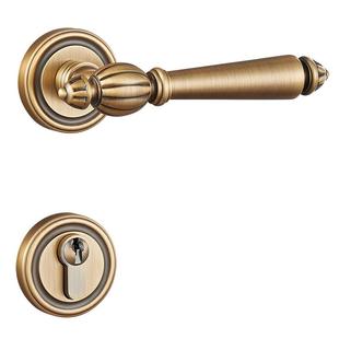 睿高 室内门锁全铜法式中古风卧室门把手静音双开复古房门分体锁