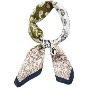 丝巾小方巾女复古小众橄榄绿色腰果花腰带领巾 搭西装ins头巾发带