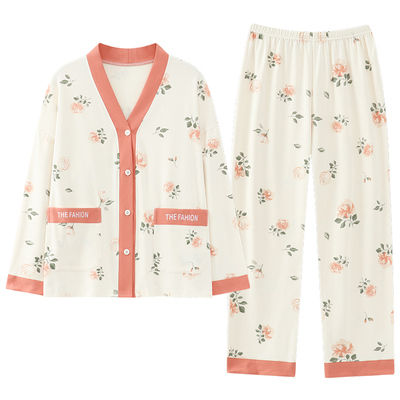 100％纯棉带胸垫一体式长袖睡衣