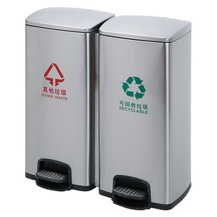 不锈钢分类垃圾桶脚踏式商用四方形组码医院物业外办大堂公共场合