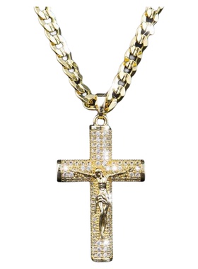 爆款镶钻大号十字架镀金嘻哈项链