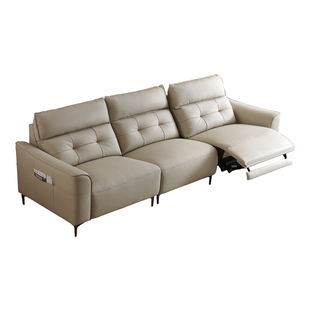 欧派家具意式极简零靠墙功能沙发客厅牛皮直排三人位真皮电动沙发