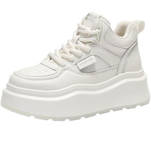 百丽女鞋子厚底高帮加绒板鞋女冬新棉鞋休闲运动小白鞋D4S1DDM4