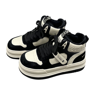 真皮加绒高帮鞋女2025冬季新款