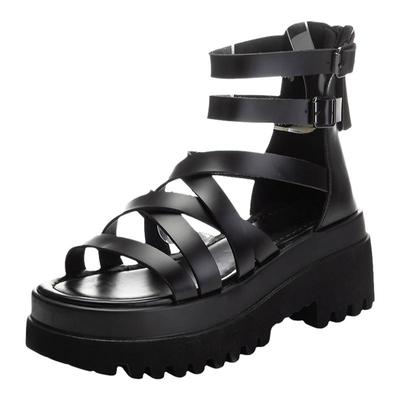 罗马凉鞋女厚底夏天2025新款增高女鞋松糕真皮百搭镂空高帮凉靴子