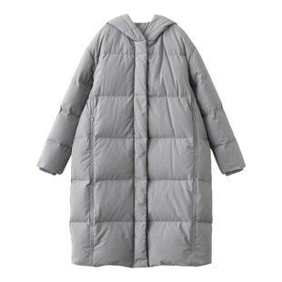 梭家|越过重洋｜匈牙利进口95白鹅绒 浅灰细条长款加厚连帽羽绒服