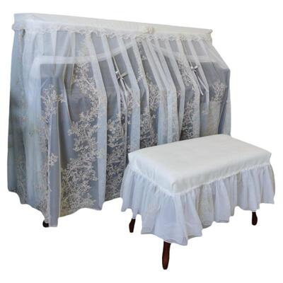 马小萌原创新品韩式米色蕾丝重工凤尾绣花全包防尘立式钢琴罩全罩