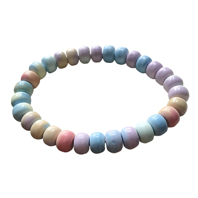 天然彩虹石盘珠手串糖果色三色多宝老型珠单圈水晶手链饰品情侣款