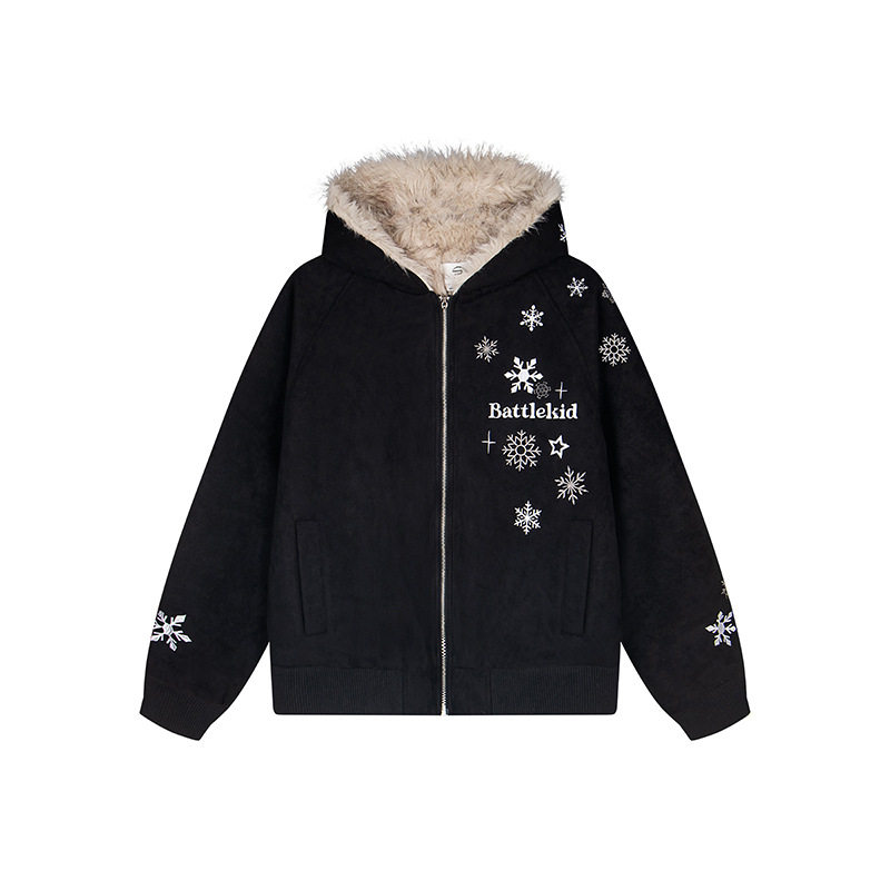 NTBF复古雪花刺绣连帽加厚棉服