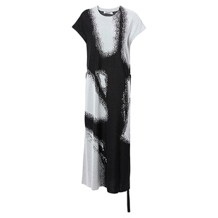 Marisfrolg玛丝菲尔25秋新款印花圆领收腰长款落肩针织短袖连衣裙