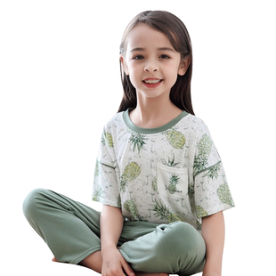 2025妈咪印象新款女童夏季短袖睡衣儿童薄款家居服小女孩休闲套装
