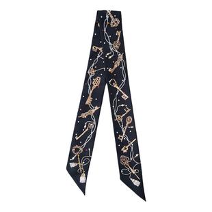 H圆点黑色钥匙twill小丝巾100%真丝绑包包丝巾桑蚕丝缠包手柄丝带