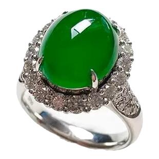 新中式镶嵌仿高冰蛋面天然玉髓翡翠戒指女时尚气质高级感百搭指环