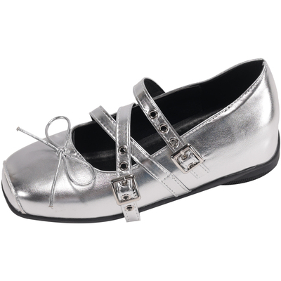 小个子内增高浅口芭蕾舞鞋单鞋女2025新款法式方头蝴蝶结玛丽珍鞋