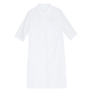 谜底短袖纯棉连衣裙夏款通勤H型显瘦珠片绣花中长裙235ML6050