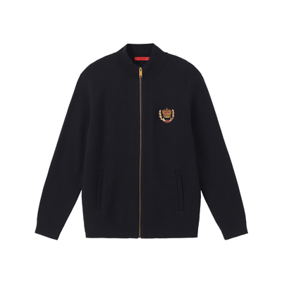 雷迪波尔立领徽章针织毛衣外套