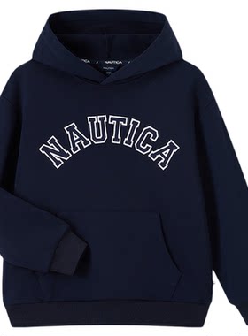 NAUTICA/诺帝卡童装男女童美式经典款字母卫衣秋冬软毛圈连帽上衣