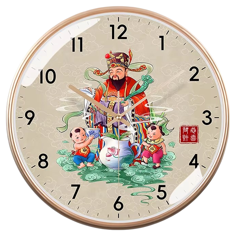 森梭新中式财神爷静音招财挂钟
