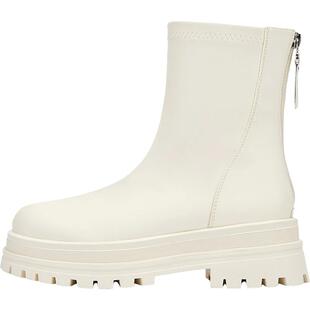 达芙妮瘦瘦靴女2025新款秋冬白色靴子厚底马丁靴后拉链烟筒靴子女