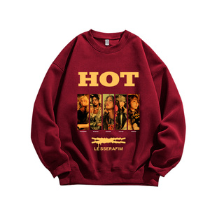 Lesserafim 粉丝周边应援hot韩女团爱豆百搭重磅纯棉卫衣男女同款