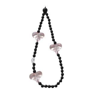 手机壳挂链ins风甜酷黑色透粉爱心链条绳防丢防摔短款手机链条手腕挂绳链条diy手工串珠挂件高级感精致手链女