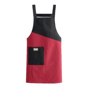 双拼色围裙厨房家用防泼水夏天透气围腰餐饮奶茶店工作服定制印字