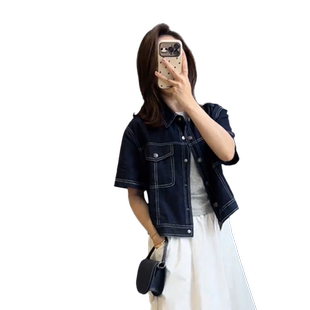 2026夏季新款牛仔短袖薄款衬衫女高级感显瘦显高时尚百搭短款上衣