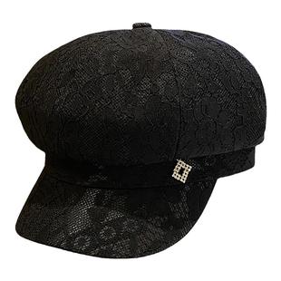 网红夏季镂空蕾丝八角帽女潮韩版百搭透气贝雷帽出游遮阳鸭舌网帽