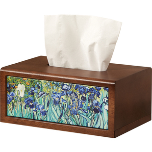 实木油画纸巾盒创意高级感客厅抽纸盒2025新款茶几餐巾纸盒收纳盒