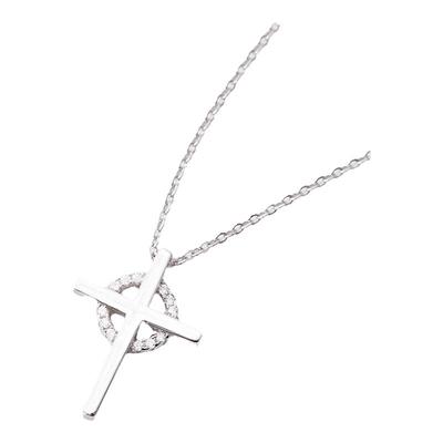 玫瑰金时尚925银十字架项链