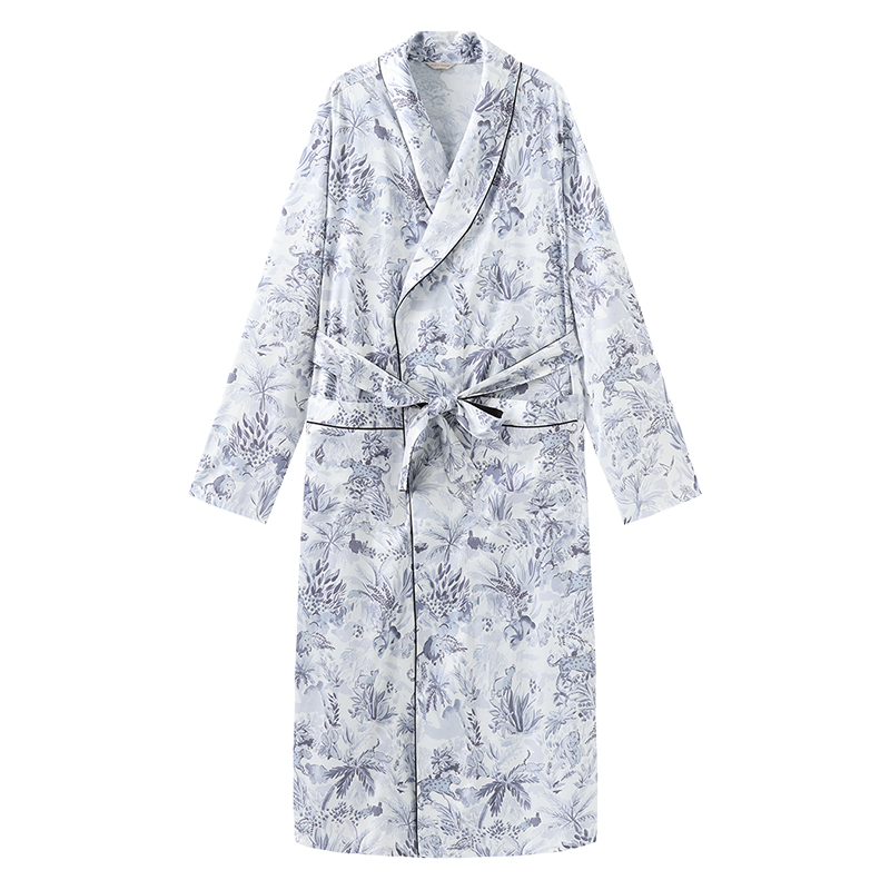 NoirTease春秋薄款丝质男士睡袍睡衣中长款系带浴袍家居服可外穿