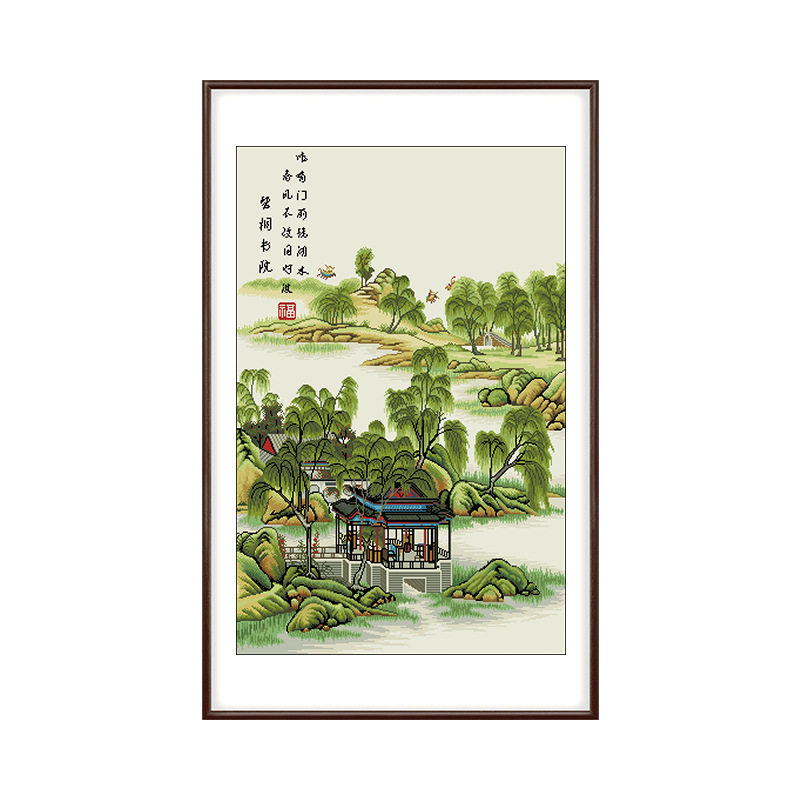 十字绣名画陈枚山水楼阁图大格