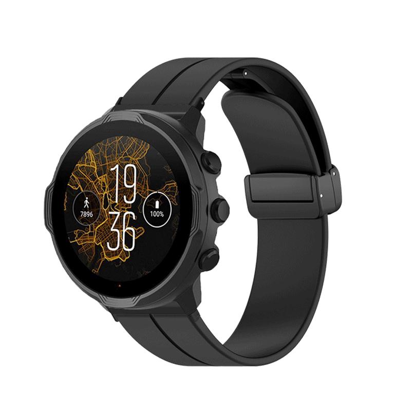 适用suunto颂拓spartan hr baro硅胶表带suunto7/9/D5i 24mm磁吸折叠扣硅胶腕带核心core运动替换带18/20/22