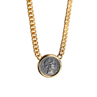 TU突家 古罗马幸运女神925银仿古银币项链轻奢古巴链银币钱币颈链