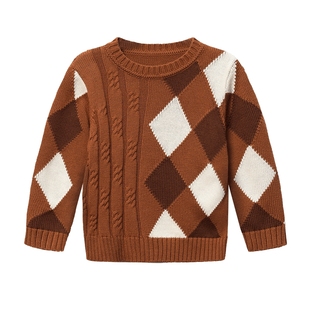 【朗姿集团】ETTOI爱多娃男女童上衣羊毛菱形格纹不对称学院风套