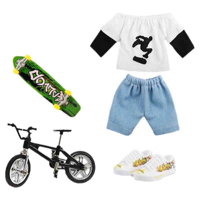 新品迷你手指滑板手指鞋手指裤套装合金小自行车+scooter跨境玩具