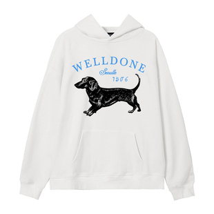waikei we11done腊肠狗卫衣连帽男女潮牌美式狗狗图案情侣外套冬