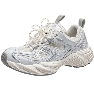 MIO米奥芭蕾风老爹鞋春夏款透气网面厚底增高6公分休闲运动鞋女