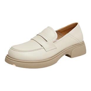 百思图春夏商场新款英伦风牛皮革黑色乐福鞋白色小皮鞋UFF01CA4