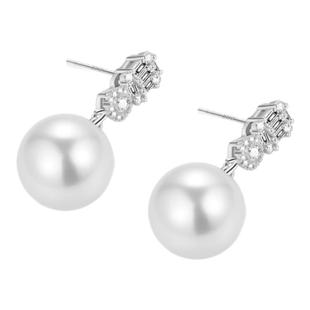 戴妃款澳白色珍珠耳钉女S925银镶钻耳环小众轻奢高级感耳坠耳饰女