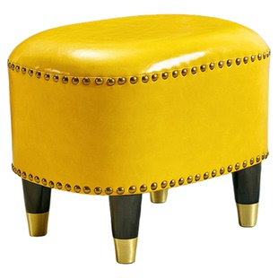 浪朵美式真皮海绵凳子家用创意沙发穿鞋凳矮凳换鞋凳实木轻奢坐墩