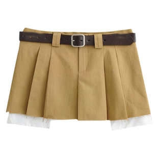 纯欲风辣妹假两件低腰百褶裙2025千禧年y2k工装半身裙A字短裙裤夏