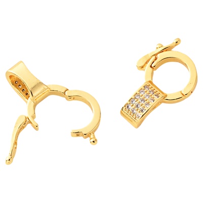 铜镀18K金镶锆双开万能连接扣