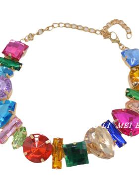 水晶镶钻不规则女彩虹颈链锁骨链