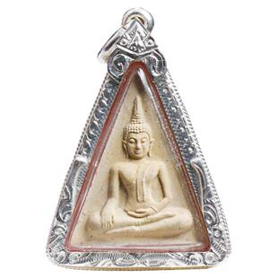 泰国佛牌 龙婆培 2539年老牌 南帕亚女王 纯银壳带鉴定卡项链吊坠