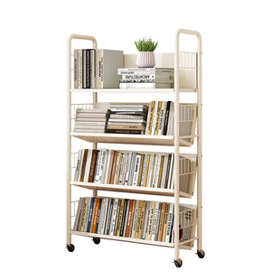 书架落地置物架可移动带轮小推车多层家用儿童收纳架靠墙铁艺书柜