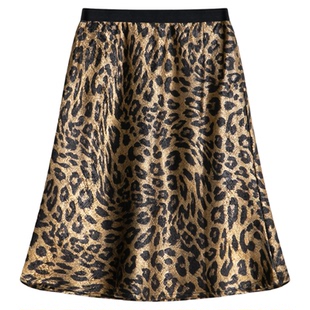 稀有概率 鎏金捕手 原创设计a字豹纹短裙女夏复古气质高腰半身裙
