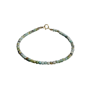 Ciel原创手工天然澳洲绿松石手链2mm方糖珠极细小脚链项链切面女